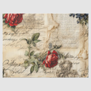 Vintage Parchment Love Letter with Flowers Tissue Paper