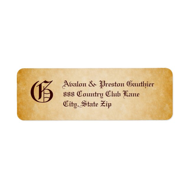 Vintage Parchment Monogram Christmas Address Label (Front)