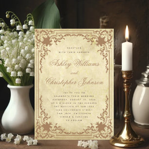 Vintage Parchment Ornate Frame Elegant Wedding Invitation