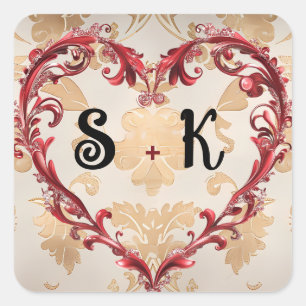  Vintage parchment Ornate Heart Valentine's Day  Square Sticker