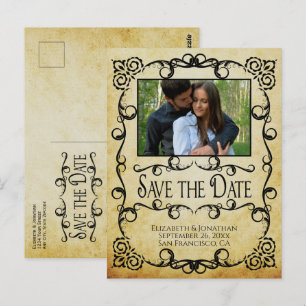 Vintage Parchment Ornate Wedding Save the Date Postcard