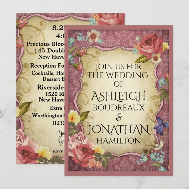 Vintage Parchment Print Wedding Invitation (Front/Back)