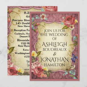 Vintage Parchment Print Wedding Invitation