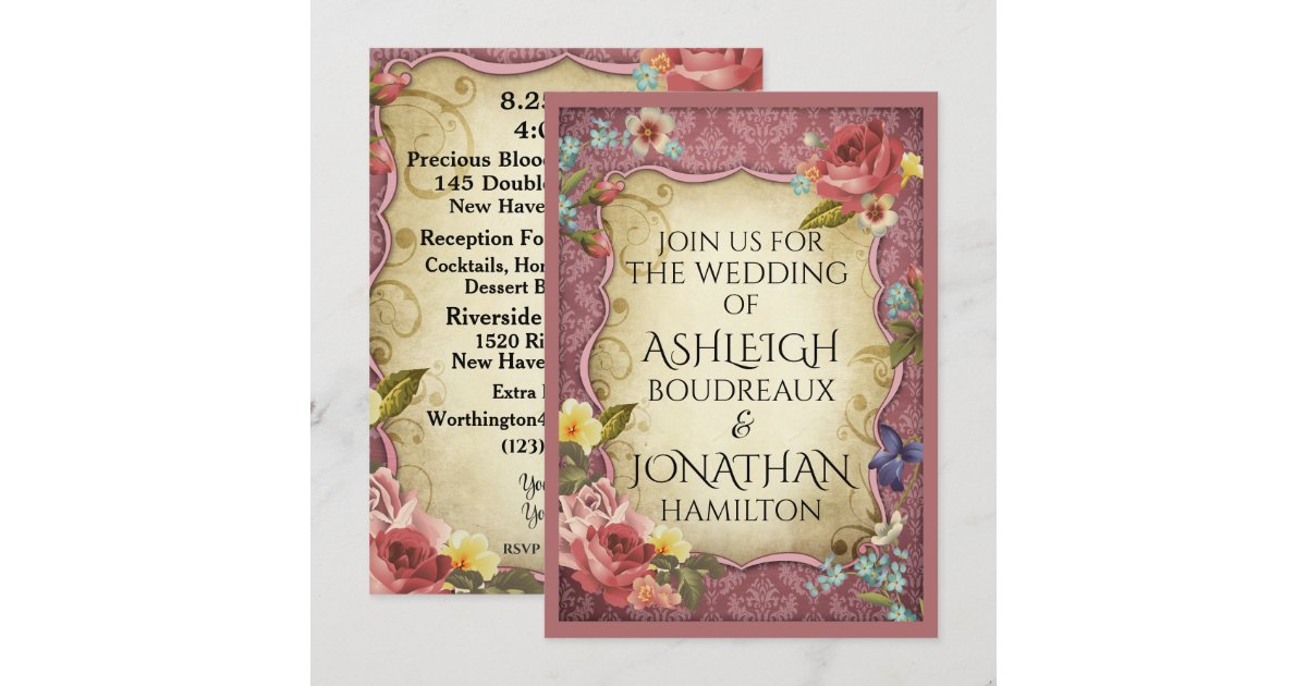 Vintage Parchment Print Wedding Invitation | Zazzle