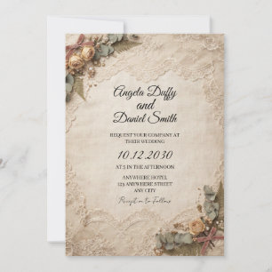 Vintage Parchment Rose Wedding Invitation