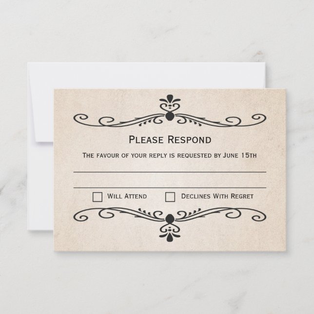 Vintage Parchment RSVP Response Wedding Card (Front)