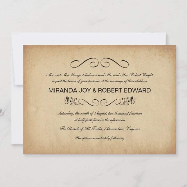 Vintage Parchment Rustic Wedding Invitations (Front)