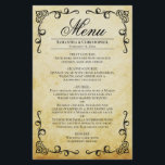 Vintage Parchment & Scrolls Budget Wedding Menu<br><div class="desc">These wedding menus are elegant and tasteful, while still being budget friendly. The design features ornate black filigree scrolls in the corners on a vintage faux parchment background. The title features fancy script lettering, and there is room for the names of the couple and wedding date along with the details...</div>