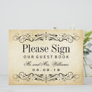 Vintage Parchment Scrollwork Guest Book Sign