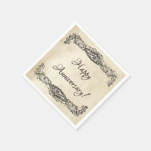 Vintage Parchment Scrollwork Happy Anniversary Napkin