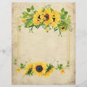 Vintage Parchment Sunflower Frame Scrapbook Paper