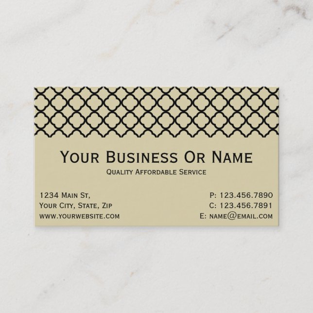 Vintage Parchment with Classic Black Quatrefoil Business Card (Front)