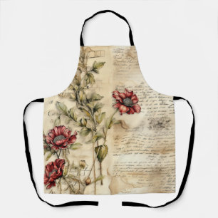 Vintage Parchment with Elegant Floral Decoupage Apron