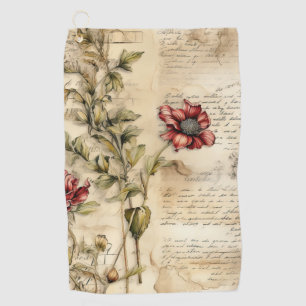 Vintage Parchment with Elegant Floral Decoupage Golf Towel