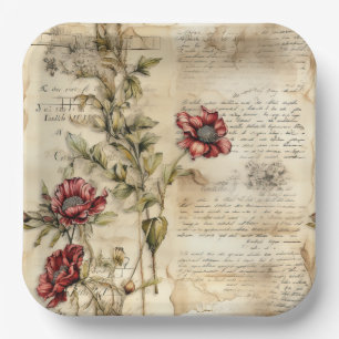 Vintage Parchment with Elegant Floral Decoupage Paper Plate