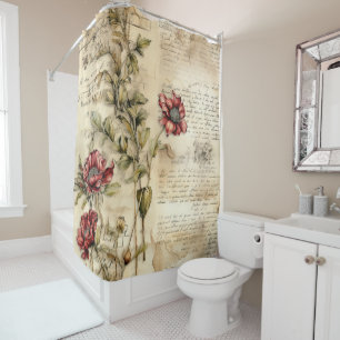 Vintage Parchment with Elegant Floral Decoupage Shower Curtain