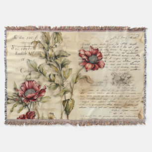 Vintage Parchment with Elegant Floral Decoupage Throw Blanket