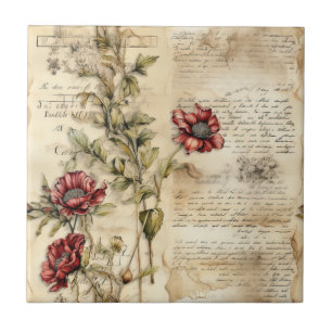 Vintage Parchment with Elegant Floral Decoupage Tile