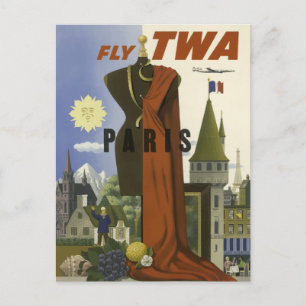 Vintage Paris Airline Postcard