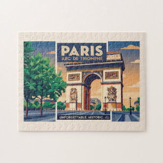 Vintage Paris Arc de Triomphe Travel Poster Jigsaw Puzzle