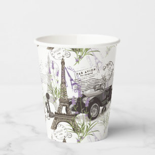 Vintage Paris Art Eiffel Tower Lavender Paper Cups