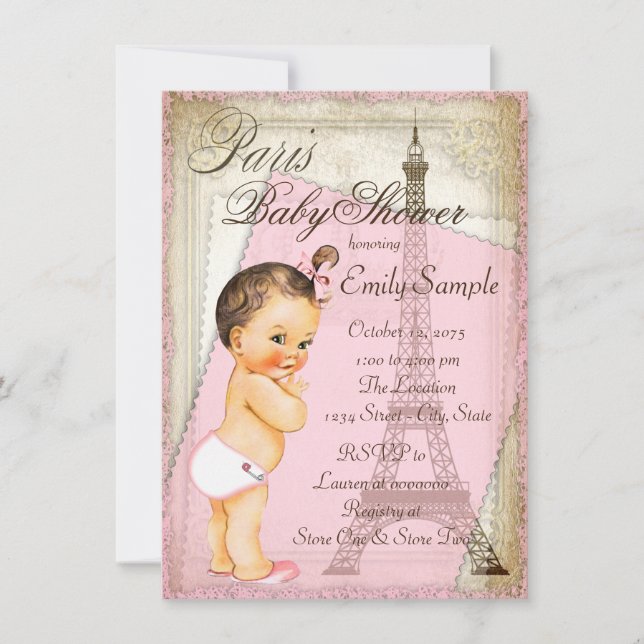 Vintage Paris Baby Girl Shower Invitation (Front)