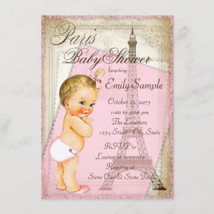 Vintage Paris Baby Girl Shower Invitation