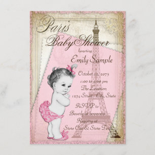 Vintage Paris Baby Shower Pink and Gold Invitation