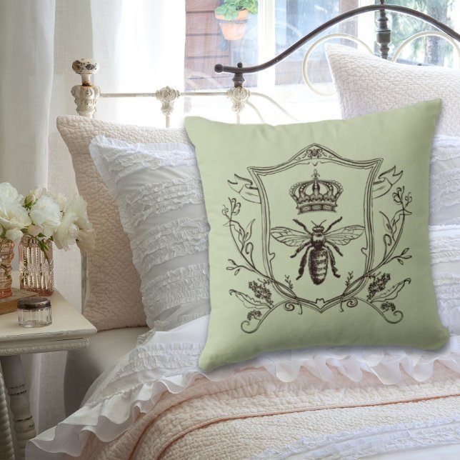 Vintage Paris Beekeeper French Crown Bee Queen Cushion (Vintage Paris Beekeeper French Crown Bee Queen Throw Pillow)