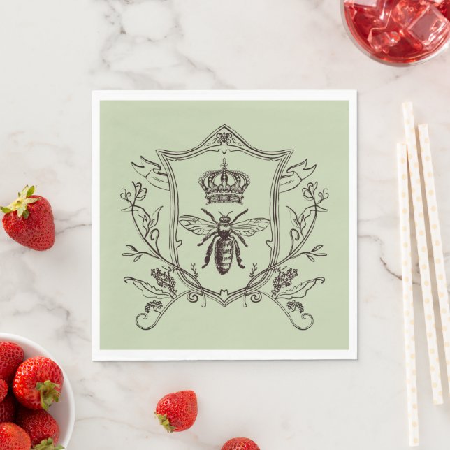 Vintage Paris Beekeeper French Crown Bee Queen Napkin (Insitu)