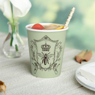 Vintage Paris Beekeeper French Crown Bee Queen Paper Cups