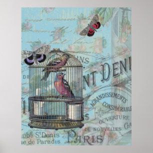 Vintage Paris Birdcage butterfly decoupage style Poster