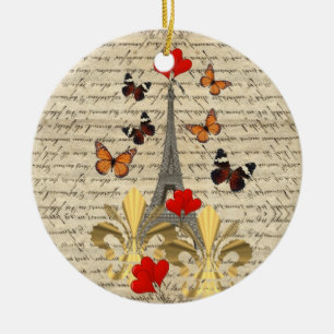 Vintage Paris & butterflies Ceramic Tree Decoration