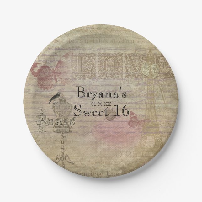 Vintage Paris Chic Birthday Party Wedding Plates (Front)
