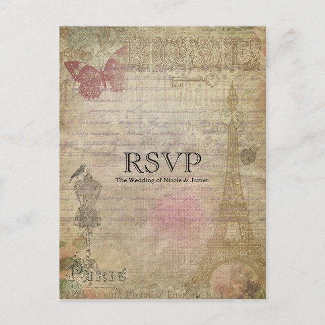Vintage Paris Chic Wedding RSVP Invitation (Front)