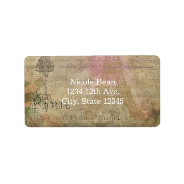 Vintage Paris Chic Wedding Stickers Address Labels (Front)