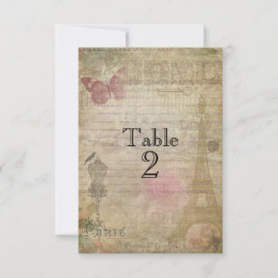 Vintage Paris Chic Wedding Table Number Cards