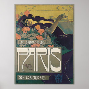Vintage Paris Cigarette Art Nouveau Woman Poster