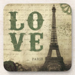 Vintage Paris Coaster<br><div class="desc">Vintage Eiffel Tower image in Paris,  France. An old French love letter is faded in the background.</div>