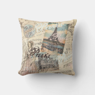 Vintage Paris decoupage Landmarks typography Cushion