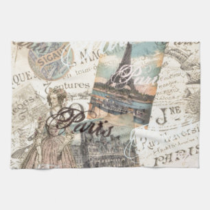 Vintage Paris decoupage Landmarks typography Tea Towel