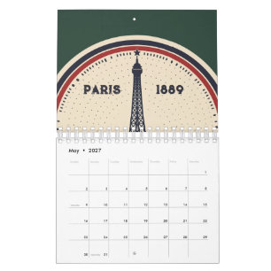 Vintage Paris Eiffel Tower 1889 Calendar