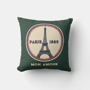 Vintage Paris Eiffel Tower 1889 Travel Stamp Throw Cushion