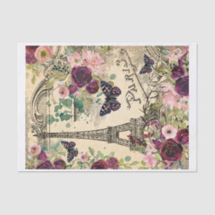 Vintage Paris, Eiffel Tower and Roses Collage Tissue Paper