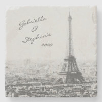 Vintage Paris Eiffel Tower Black White Photo Name
