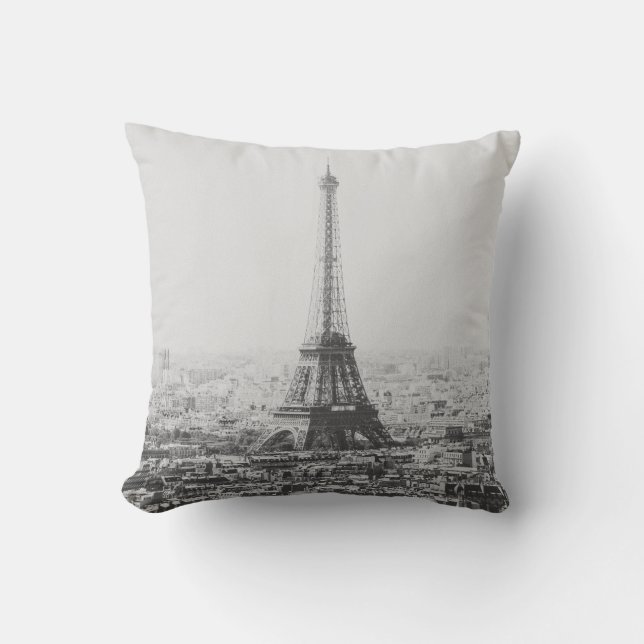 Vintage Paris Eiffel Tower Black White Photography Cushion (Front)