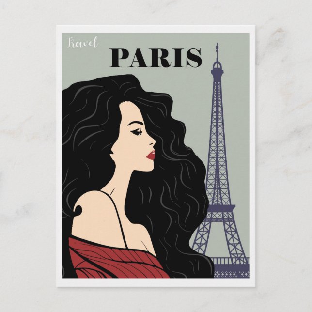 Vintage Paris Eiffel Tower Chic Woman Postcard (Front)