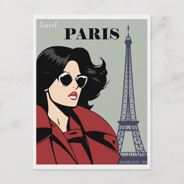 Vintage Paris Eiffel Tower Chic Woman Postcard (Front)