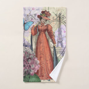 Vintage Paris Eiffel Tower Collage Romantic French Bath Towel Set