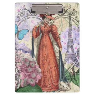 Vintage Paris Eiffel Tower Collage Romantic French Clipboard